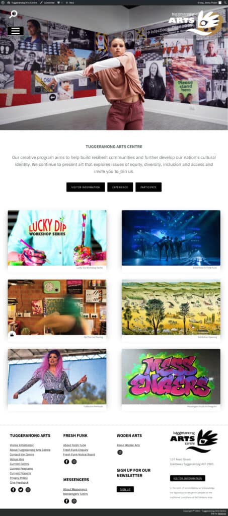 Tuggeranong Arts Centre website design